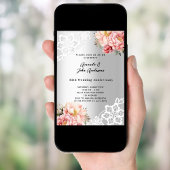 シルバー ピンクの花 25周年記念結婚式 招待状