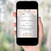 シルバー ピンクの花 25周年 豪華な結婚記念日 招待状