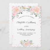 シルバー ピンクの花 25周年 豪華 招待状 (正面/裏面)