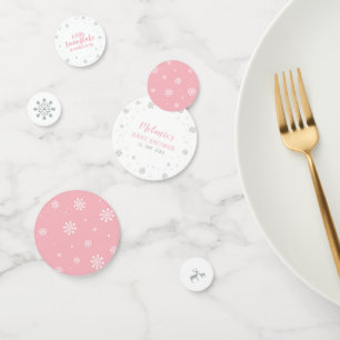 シルバー&ピンクウィンタースノーフレークガールベビーシャワー コンフェッティ