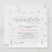 シルバー&ピンクウィンターワンダーランドガールベビーシャワー 招待状 (正面)