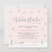 シルバー&ピンクウィンターワンダーランドガールベビーシャワーI 招待状 (正面)