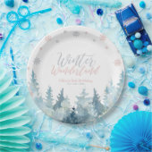 シルバー&ピンクウィンターワンダーランドスノーフレーク誕生日 ペーパープレート (パーティー)