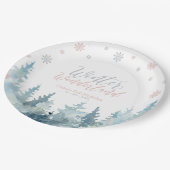 シルバー&ピンクウィンターワンダーランドスノーフレーク誕生日 ペーパープレート (アングル)