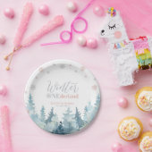 シルバー&ピンクウィンターワンダーランド雪1歳の誕生日 ペーパープレート (パーティー)