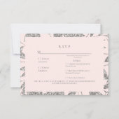 シルバー&ピンクエレガントなウェディングRSVP 出欠カード (正面)