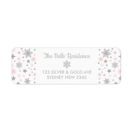 シルバー&ピンクスノーフレークスウィンターオンダーランドホリデー ラベル