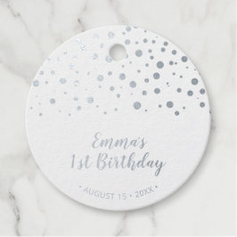 シルバー&ピンクバルーン、コンフェッティ 1歳誕生日 フォイル フェイバータグ