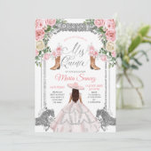 シルバー&ピンクフローラチャラキンセアニェラ誕生日 招待状 (スタンド正面)