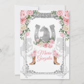 シルバー&ピンクフローラチャラキンセアニェラ誕生日 招待状 (裏面)