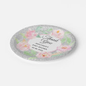シルバー&ピンクフローラリースサンキューベイビーシャワー ペーパープレート (アングル)