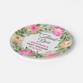 シルバー&ピンクフローラリースサンキューベイビーシャワー ペーパープレート (アングル)