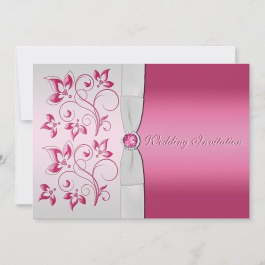 シルバー&ピンクフローラ招待状 招待状 (正面)