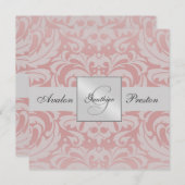 シルバー&ピンクモノグラムダマスクウェディング招待状 招待状 (正面/裏面)