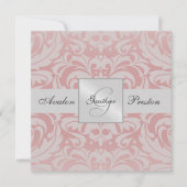 シルバー&ピンクモノグラムダマスクウェディング招待状 招待状 (正面)