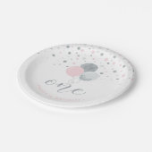 シルバー&ピンク紙吹雪バルーン1st誕生日パーティー ペーパープレート (アングル)