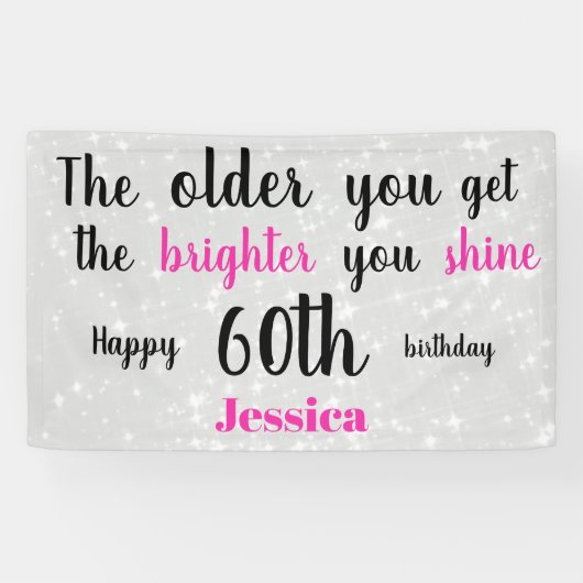 シルバー·ピンク60パーソナライズされた誕生日 横断幕 (横)