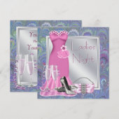 シルバー ピンク シャンパン パープル ピンク レディース ナイト 招待状 (正面/裏面)