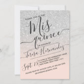 シルバー ピンク 偽のきらきら輝くグリッター オンブレ キンセアニェラ 招待状 (正面)