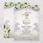 シルバー フィエスタ 男の子 洗礼 誕生会 招待状 (正面/裏面)