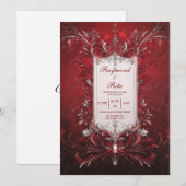 シルバー フィリグリー ディープ レッド バロック ウェディング 招待状 (正面/裏面)
