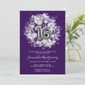 シルバー・フォイル・スイート16 バースデー・バルーン パーティー パープル 招待状 (スタンド正面)