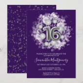 シルバー・フォイル・スイート16 バースデー・バルーン パーティー パープル 招待状 (正面/裏面)