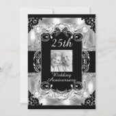 シルバー フォト フラワーの25周年結婚記念日 招待状 (正面)