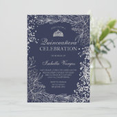 シルバー フラワーのネイビーブルーの写真 ティアラ キンセアニエラ 招待状 (スタンド正面)