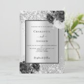 シルバー フラワー モノクロ ウェディング 招待状 (スタンド正面)