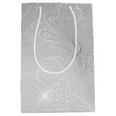 シルバー フローラルレース ウェディング ミディアムペーパーバッグ (正面)