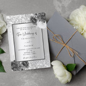 シルバー フローラル エレガント モノクロ ウェディング 招待状