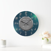 シルバー フローラル スワール グリーン 結婚記念日 ラージ壁時計 (ホーム)