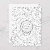 シルバー フローラル リーフ ラスティック ウェディング セーブ ザ デート 案内ポストカード (正面/裏面)