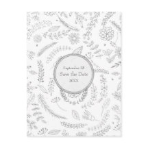 シルバー フローラル リーフ ラスティック ウェディング セーブ ザ デート