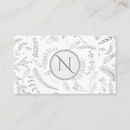 シルバー フローラル リーフ ラスティック ウェディング ボタニカル 名刺