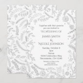 シルバー フローラル リーフ ラスティック ウェディング 招待状 (正面/裏面)
