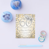 シルバー フローラル 60歳の誕生日 ゴールド ライト 誕生日招待状 チラシ (シングル)