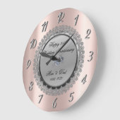 シルバー·フローラ、バラ·金ゴールド結婚25周年 ラージ壁時計 (傾斜)