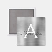 シルバー ブラシ仕上げ メタル モノグラム 名 マグネット (正面/裏面)