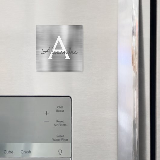 シルバー ブラシ仕上げ メタル モノグラム 名 マグネット (インサイチュ (冷蔵庫))