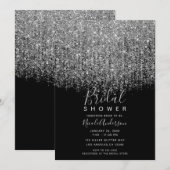 シルバー & ブラックのスパークリーグリッター ブライダルシャワー 招待状 (正面/裏面)