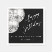 シルバー&ブラックのディスコボール大人の誕生日パーティー スタンダードカクテルナプキン (正面)