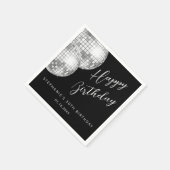 シルバー&ブラックのディスコボール大人の誕生日パーティー スタンダードカクテルナプキン (角)