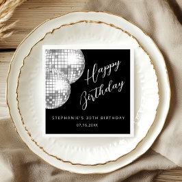 シルバー&ブラックのディスコボール大人の誕生日パーティー スタンダードカクテルナプキン