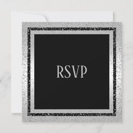 シルバー&ブラックのラメフレーム男性の誕生日RSVP (正面)