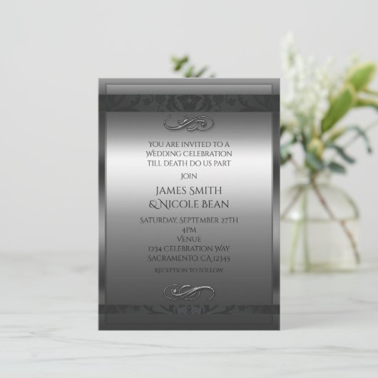 シルバー&ブラックエレガントウェディング招待状 招待状 (スタンド正面)