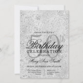 シルバー&ブラックグリッターグラム50thバースデーパーティー 招待状 (正面)