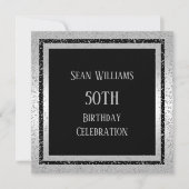 シルバー&ブラックグリッターフレーミングマンズ50誕生日 招待状 (正面)