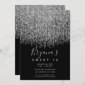 シルバー&ブラックスパークリーグリッタースウィート16パーティー 招待状 (正面/裏面)